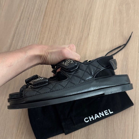 CHANEL Black Quilted Leather Dad Sandals - Picture 4 of 6